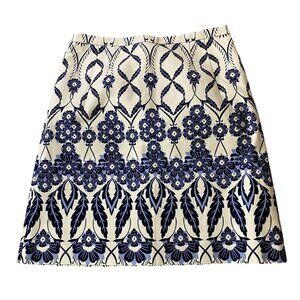 J.Crew Floral Print Skirt Blue & White Aline Size 0